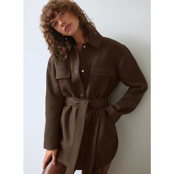 Wilfred Jackets & Blazers - Wilfred Rialto Shirt Jacket Belted Wool Shacket Burnt Cedar